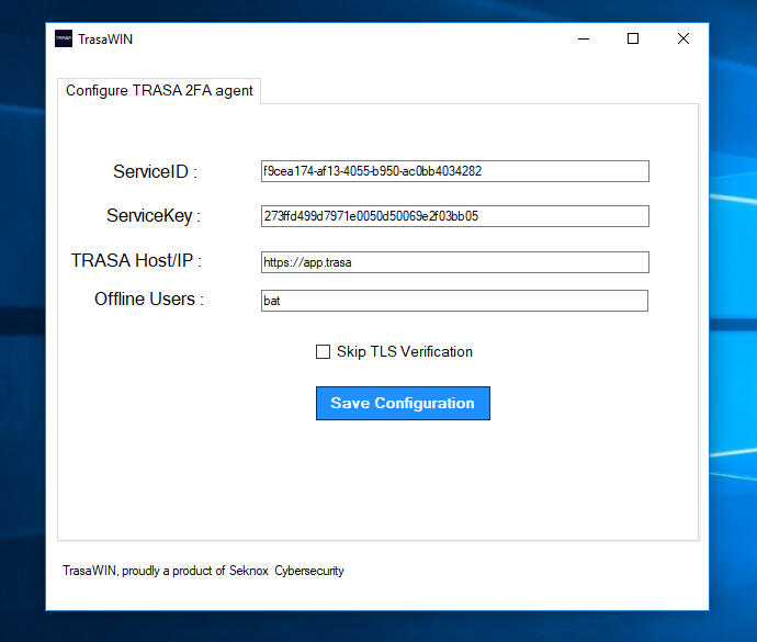 Configuring TRASAGATE TFA agent