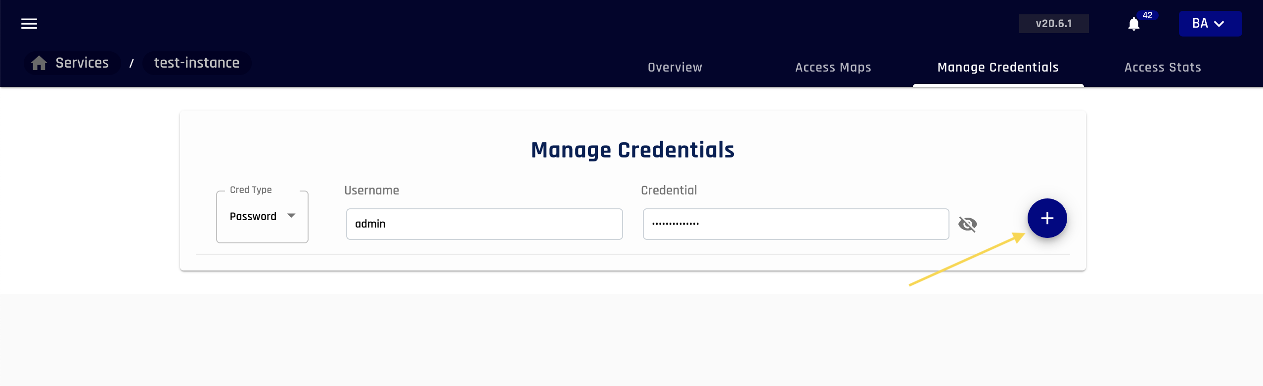 Manage Credentials Tab